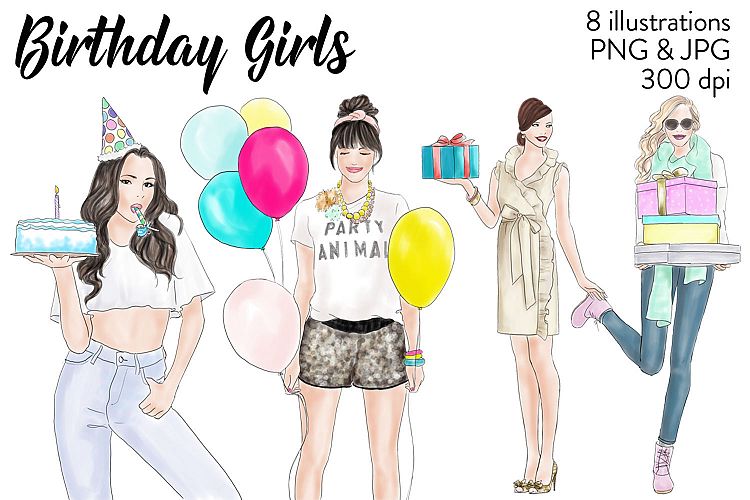watercolour fashion illustration clipart - Birthday Girls