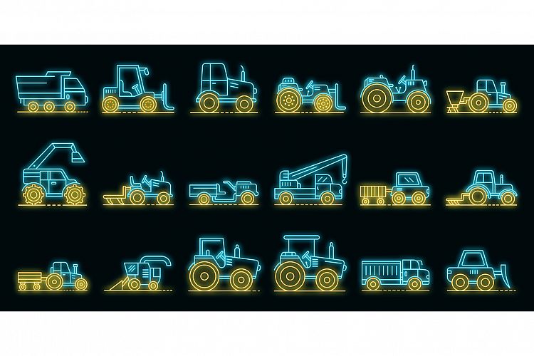 Agricultural machines icons set vector neon example image 1