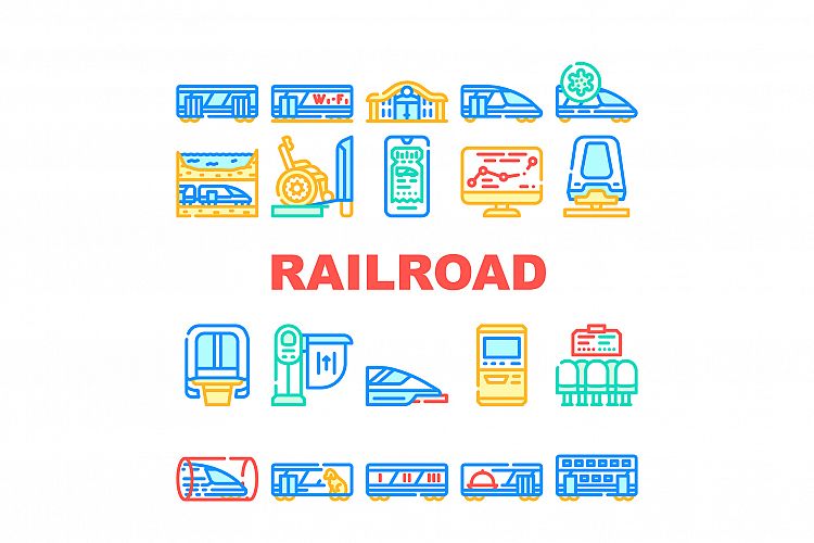 Railroad Transport Collection Icons Set Vector example image 1