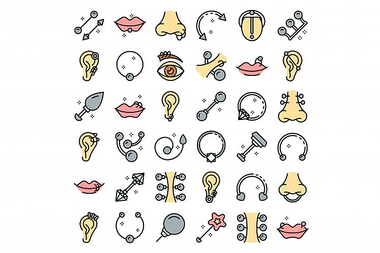 Piercing icons set vector flat example image 1