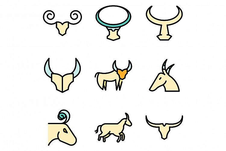 Wildebeest icons set vector flat example image 1