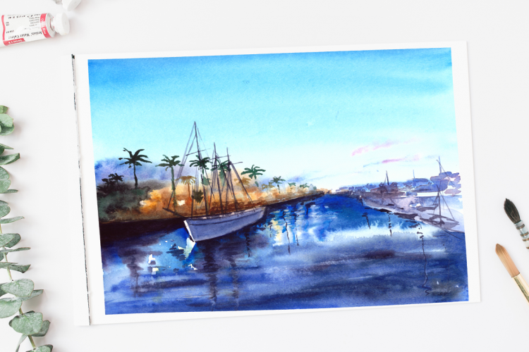 A Bay View Watercolor Print 