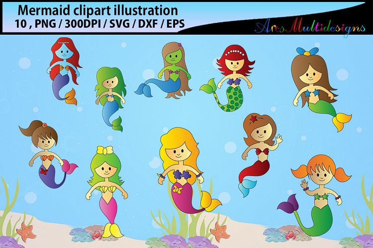 Mermaid clip art / water girls / High Quality / beauty girl clipart / mermaid vector / mermaid cutfile / EPS / PNG / SVG / DXf / icon