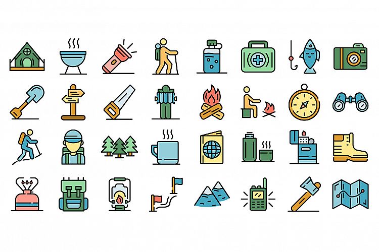 Hiking icons vector flat example image 1