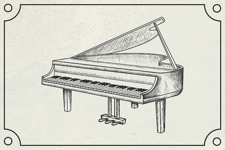 hand drawn grand piano vector illustration
