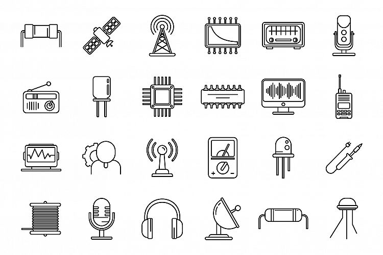 Radio engineer tool icons set, outline style