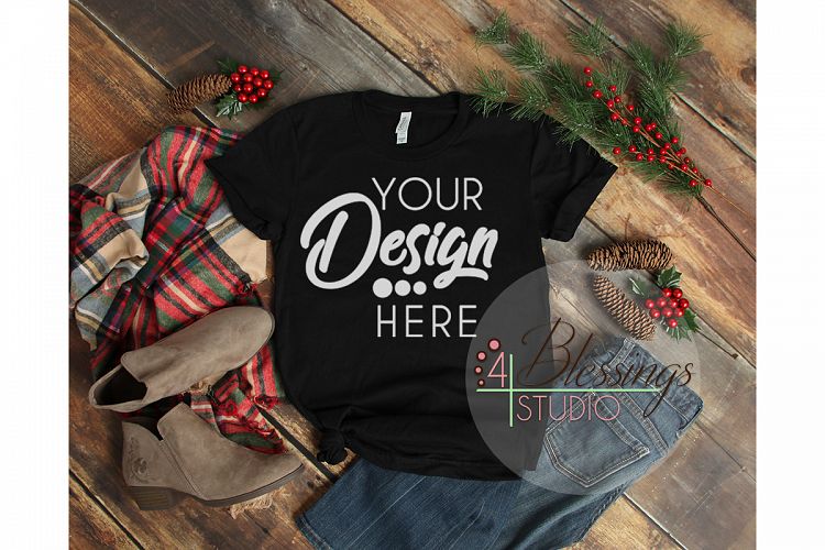 Christmas Black TShirt Bella Canvas Mockup 3001 Ladies