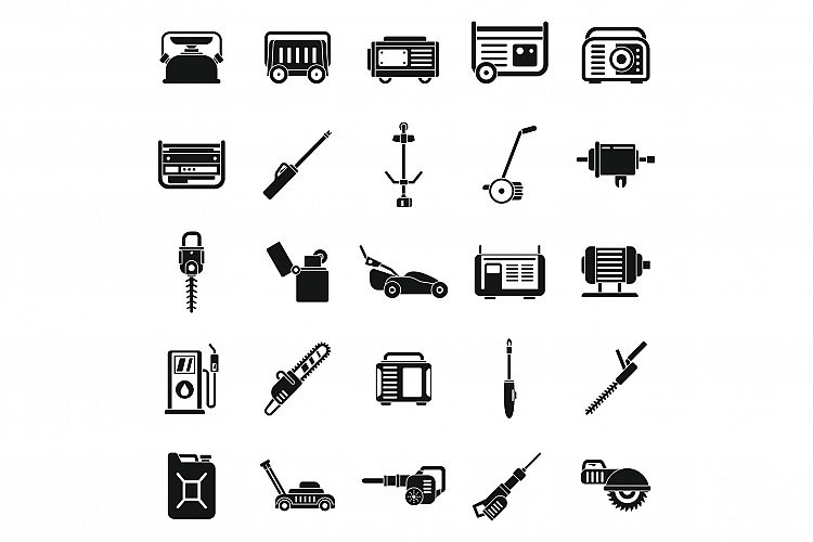 Garden gasoline tools icons set, simple style
