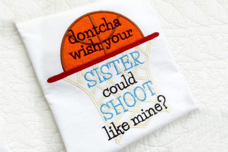 Basketball Sister Applique Embroidery Design