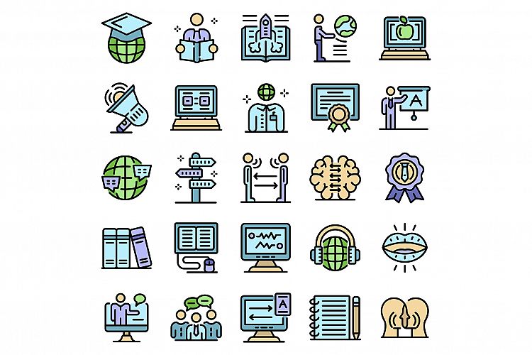 Foreign language teacher icons set line color vector example image 1