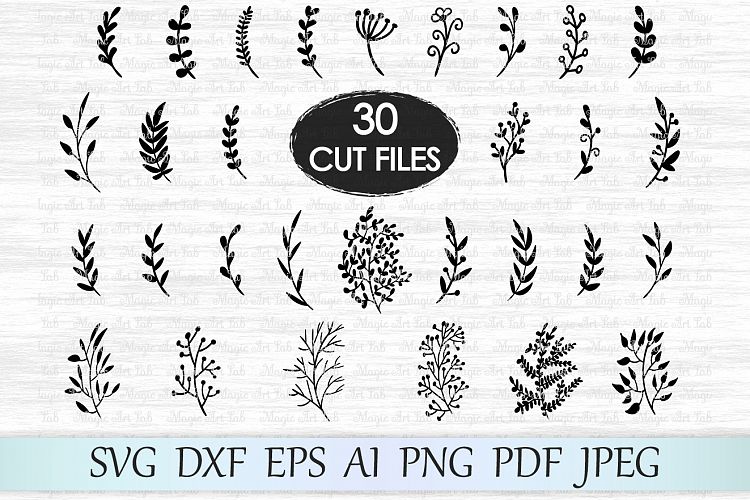 Leaf svg file, Leaves svg file, Branches svg file, Wedding invitation clipart, Hand drawn leaves, Ornament svg file, Foliage cut file, Plant