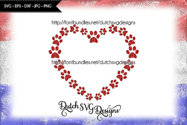 Cutting file pawprints in heart shape, in Jpg Png SVG EPS DXF, for Cricut & Silhouette, paw svg, pawprint svg, paw print svg, paw heart svg