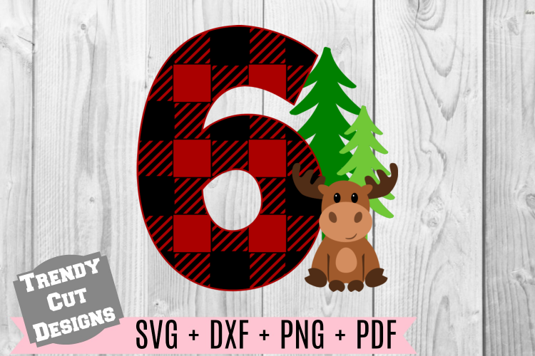 Six Moose Buffalo Plaid Birthday Set SVG