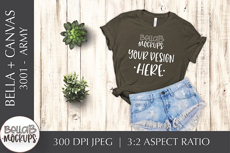 Download Bella Canvas 3001 Woman's T Shirt Mockup, Army Green ...