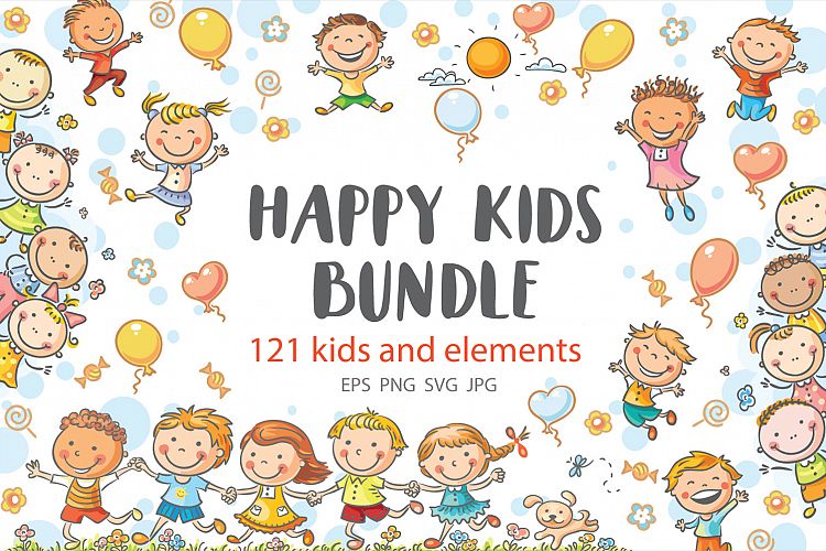 Happy Cartoon Kids Bundle, children doodle, kids doodle