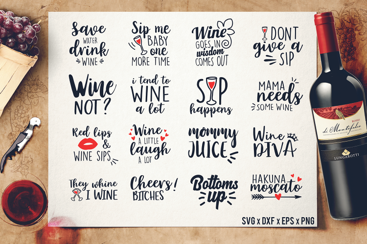 Wine Sayings SVG - Cut files Wine - Wine Quotes Bundle - DXF