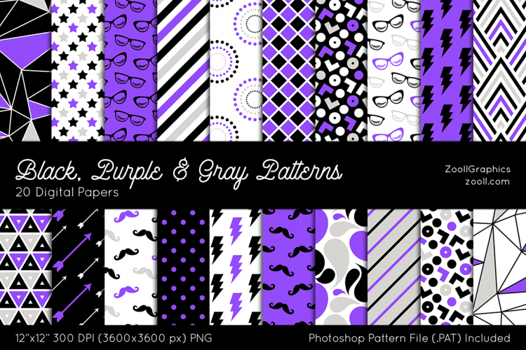 Black, Purple   Gray Digital Papers