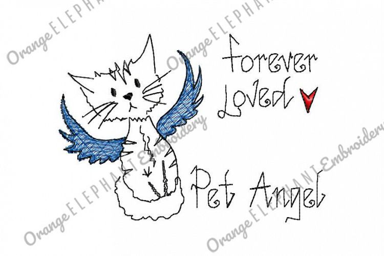 Hand Drawn Cat Pet Angel Unique Urban Machine Embroidery Design digital File 