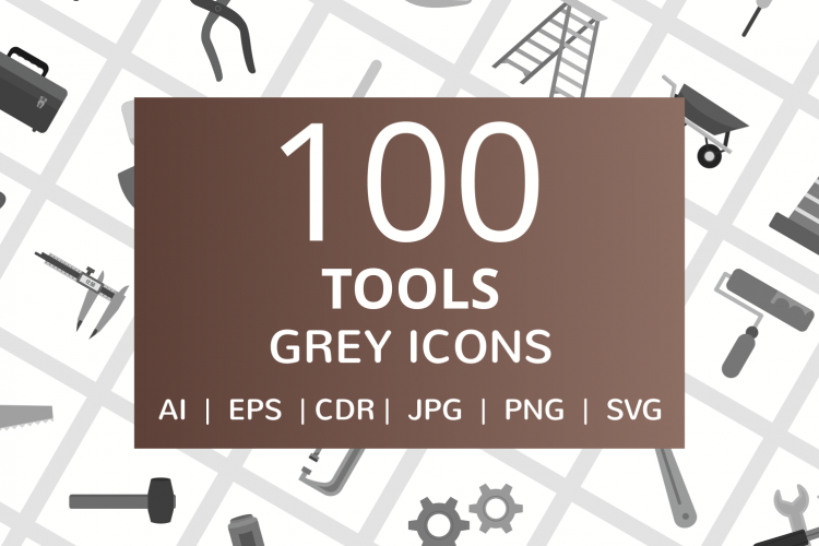 100 Tools Flat Greyscale Icons