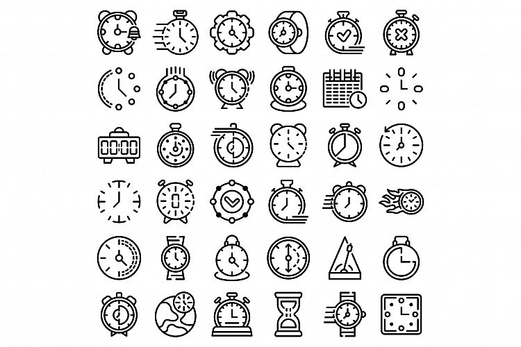 Stopwatch icons set, outline style example image 1