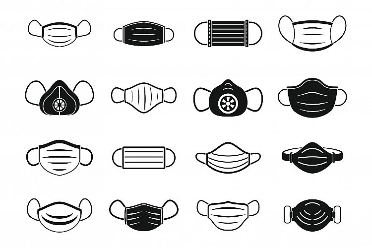 Medical mask dust icons set, simple style example image 1