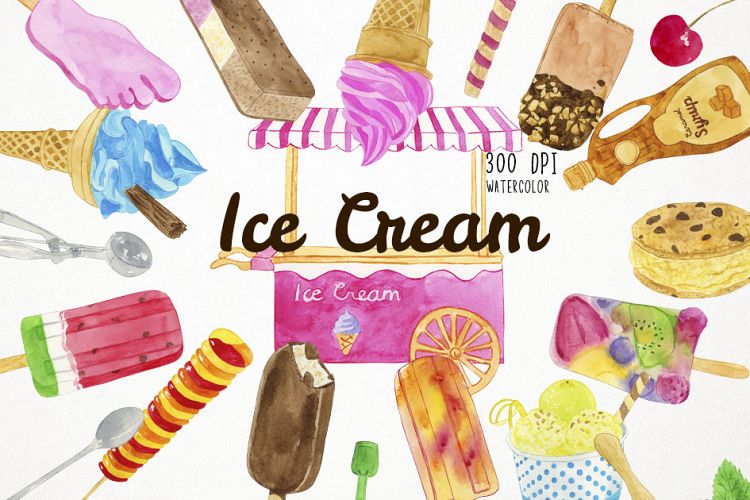 Watercolor Ice Cream Clipart, Popsicle Clipart