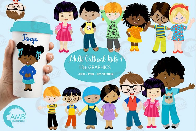 Multi-cultural kids series 1, clipart, graphics and illustrations AMB-2317