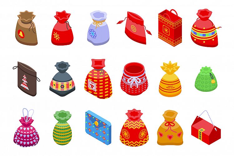 Lucky bag icons set, isometric style example image 1