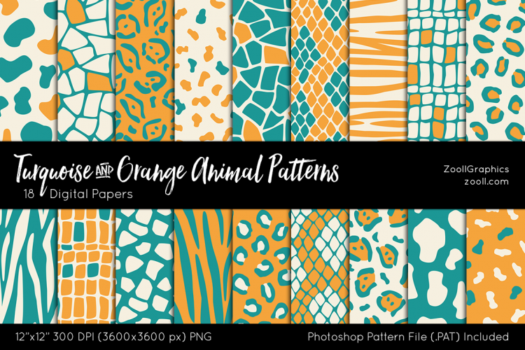 Turquoise And Orange Animal Digital Papers