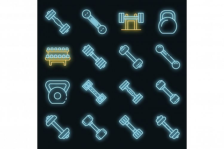 Dumbell icons set vector neon example image 1