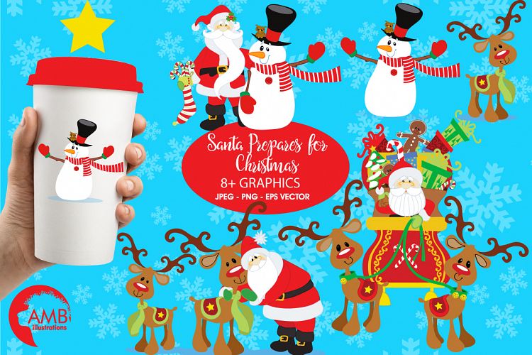 Santa on Christmas Eve clipart, graphics, illustrations AMB-508