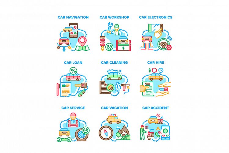 Car Repair Service Set Icons Vector Illustrations example image 1