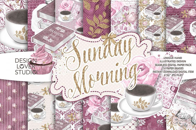 Watercolor Sunday Morning digital paper pack 2