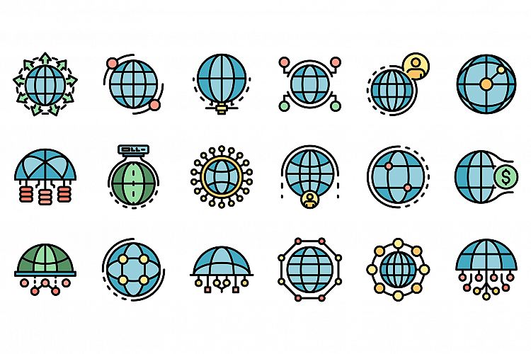Global network icons set vector flat example image 1
