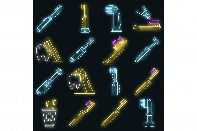 Toothbrush icon set vector neon example image 1