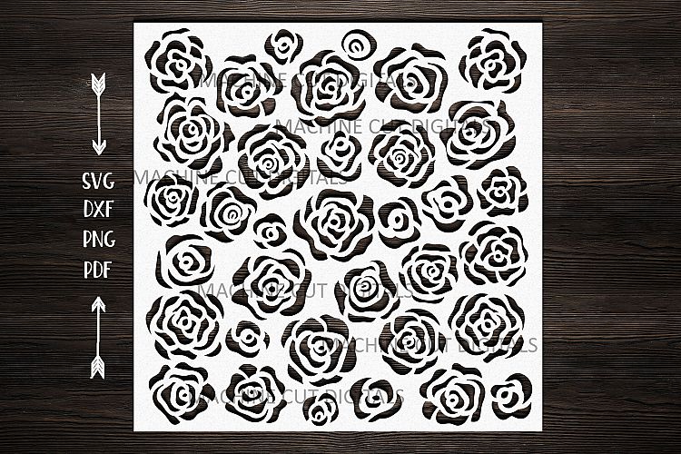 Download Floral roses square pattern stencil svg dxf laser cut file