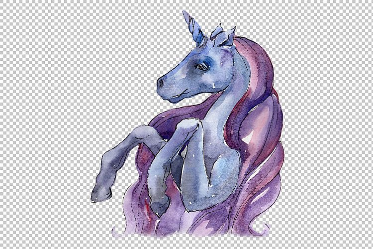 Sweet purple unicorn horse PNG watercolor set