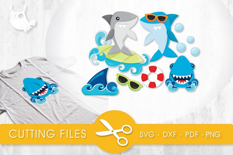 Summer Sharks cutting files svg, dxf, pdf, eps included - cut files for cricut and silhouette - Cutting Files SG