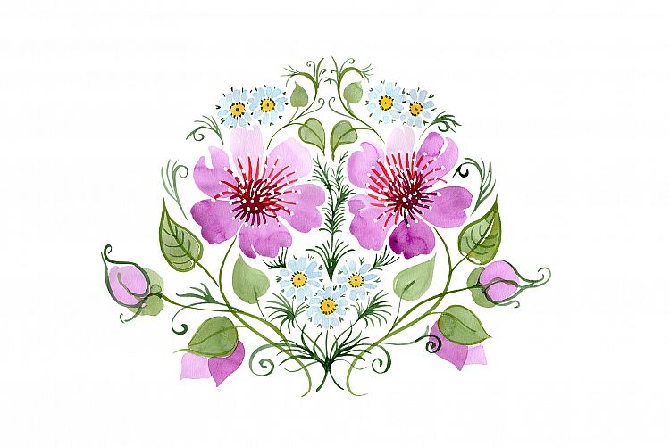 Ornament with daisies PNG watercolor set