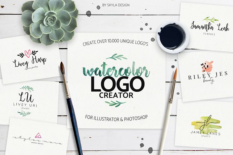 Premade Watercolor Logo Creator Kit for Illustrator + Photoshop