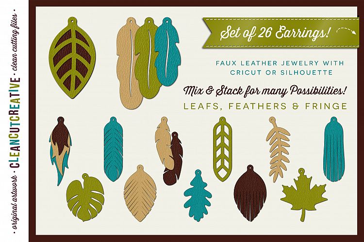 Set of 26 Faux Leather Earrings - SVG DXF EPS PNG - Cricut and Silhouette - clean cutting files