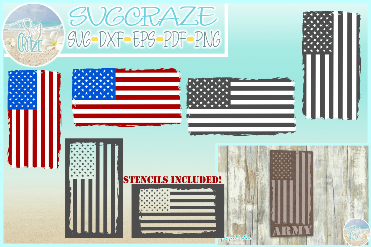 Tattered USA Flag with Stencils SVG Dxf Eps Png PDF files