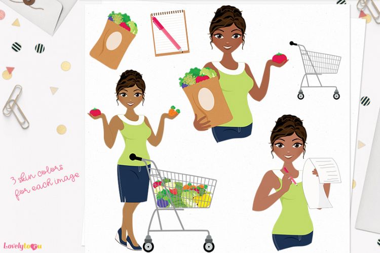 Woman groceries character clip art (L262 Cassie) example image 1