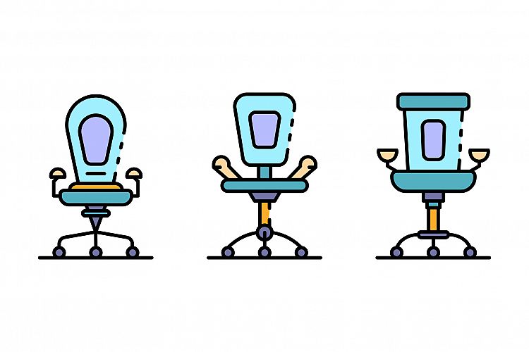 Desk chair icons set line color vector example image 1