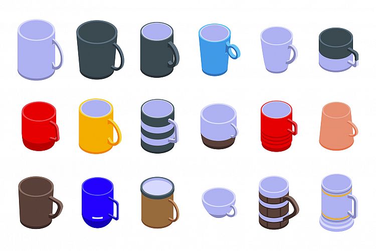 Mug icons set, isometric style example image 1