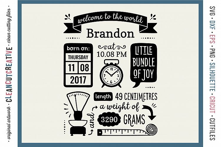 BIRTH STATS TEMPLATE - Baby Birth Announcement - SVG DXF EPS PNG - Cricut & Silhouette - clean cutting files