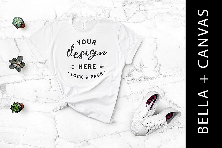 White Bella Canvas 3001 TShirt Mockup White Marble Backdrop
