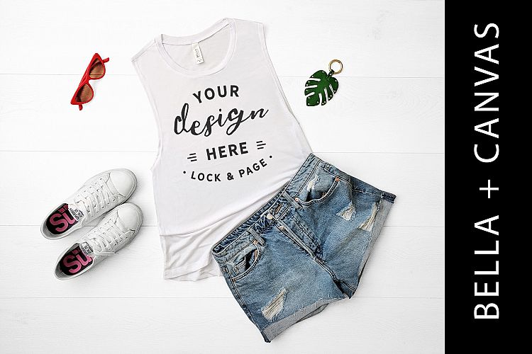 White Bella Canvas 8803 Tank Top Mockup Flat Lay