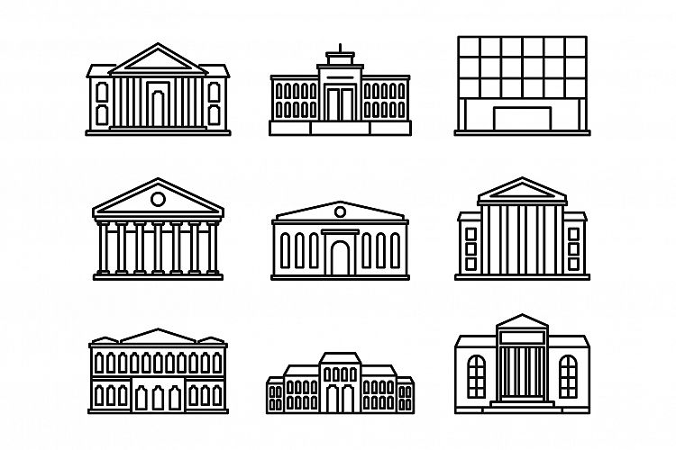 Entertainment theater museum icons set, outline style
