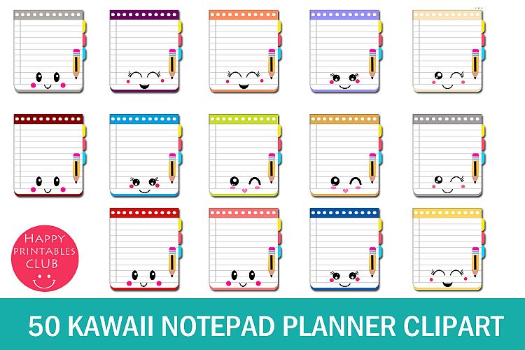 50 Kawaii Notepad Planner Clipart- Planner Clipart